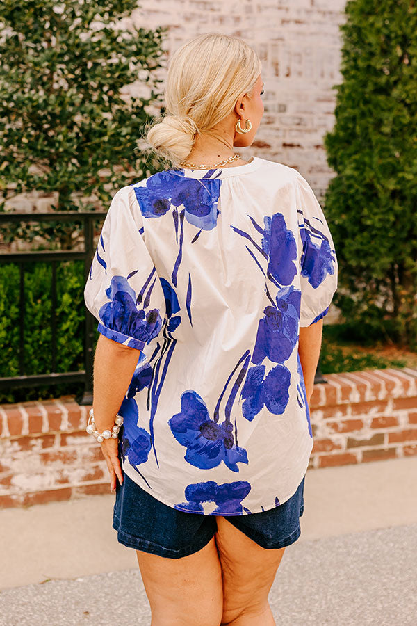 French Riviera Floral Shift Top in White Curves