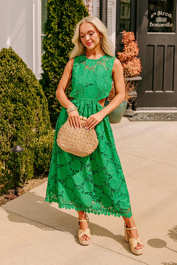 Enchanting Elegance Lace Cut Out Midi in Green S / Green Enchanting Elegance Lace Cut Out Midi in Green S / Green