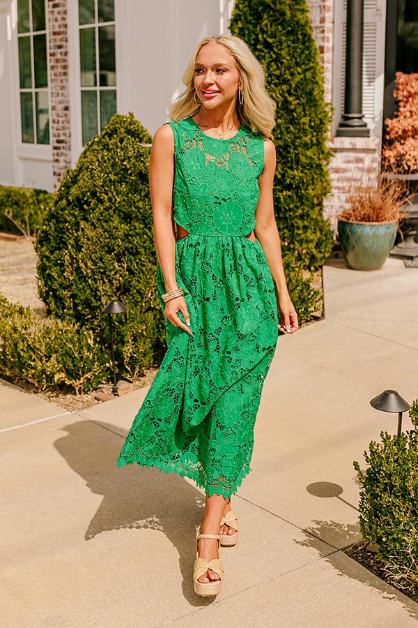Enchanting Elegance Lace Cut Out Midi in Green S / Green Enchanting Elegance Lace Cut Out Midi in Green S / Green