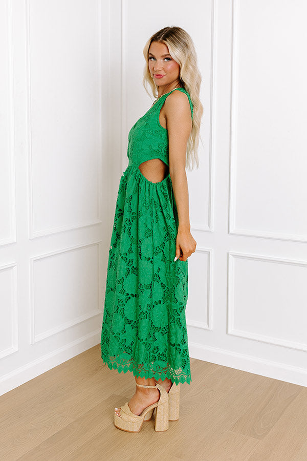 Enchanting Elegance Lace Cut Out Midi in Green