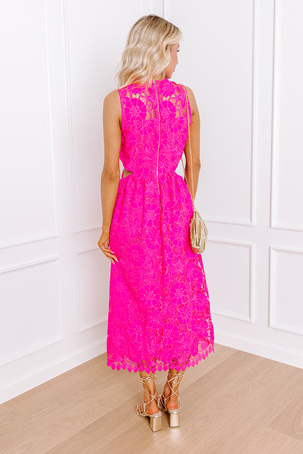 Enchanting Elegance Lace Cut Out Midi in Hot Pink