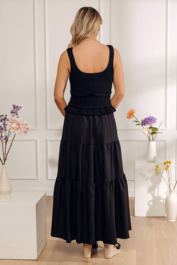 Sunset Beach Stroll Crochet Maxi Dress in Black Image - 4