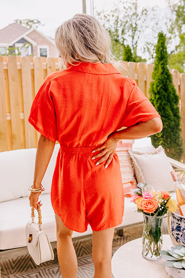 Colorful Coastline Romper in Tangerine