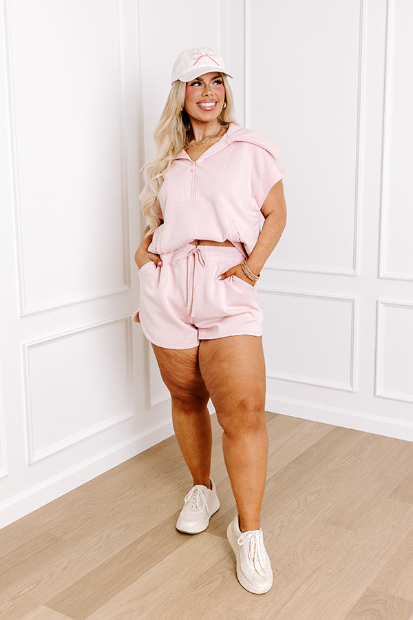 Casual Comfort High Waist Shorts in Light Pink Curves