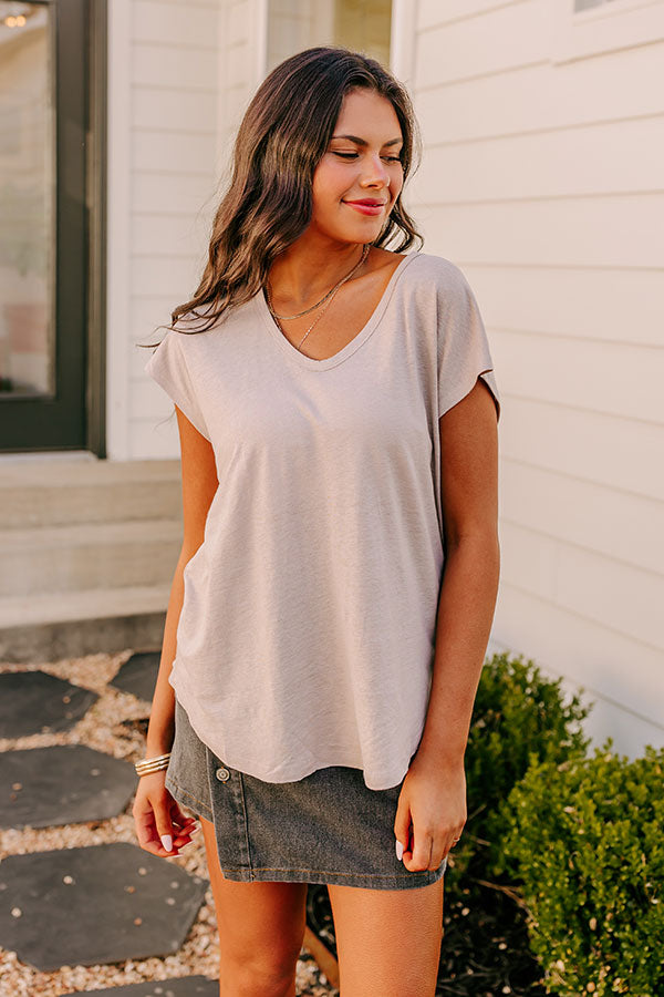 Fan Fav Linen-Blend Shift Top in Warm Taupe   