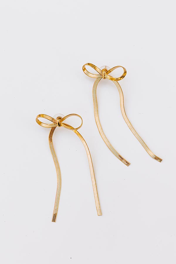 Herringbone Bow Drop Earrings