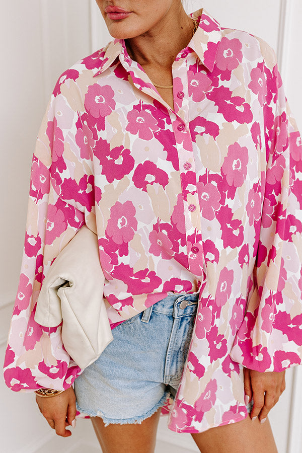 Sips and Smiles Floral Button Up in Blush