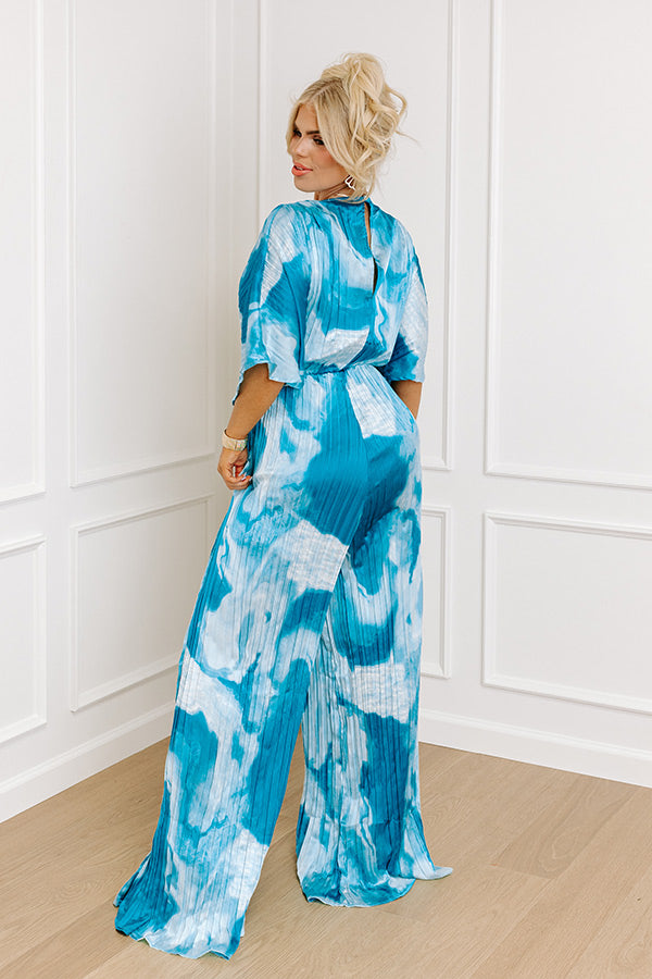 Miami Date Night Pleated Jumpsuit in Blue Curves 2XL / Blue Miami Date Night Pleated Jumpsuit in Blue Curves 2XL / Blue