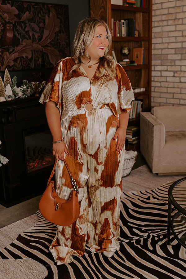 Miami Date Night Pleated Jumpsuit in Brown Curves