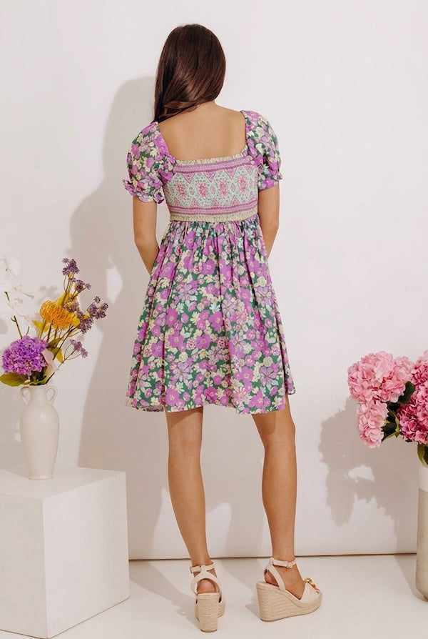 Fan Fav Smocked Floral Mini Dress in Lush Meadow Image - 4