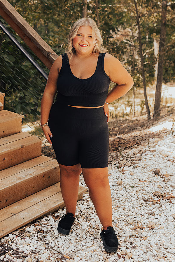 Trailside Cutie High Waist Ribbed Biker Shorts Curves   