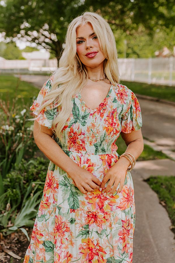 Sunny Sangria Floral Midi Dress in Mint Curves