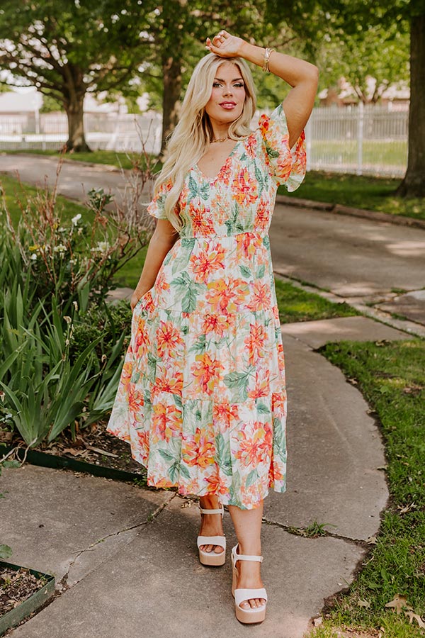 sangria midi dress Sunny Sangria Floral Midi Dress in Pink Curves 1XL / Pink