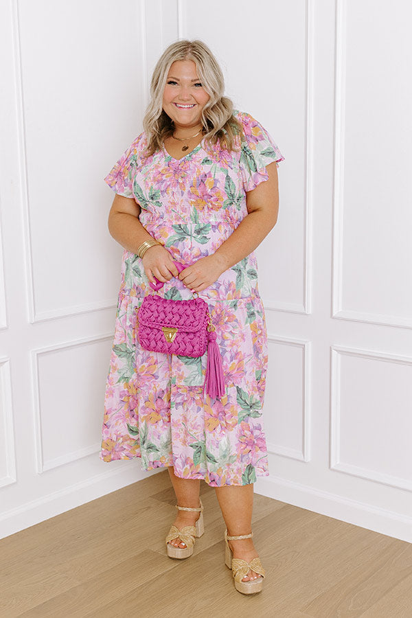 Sunny Sangria Floral Midi Dress in Pink Curves