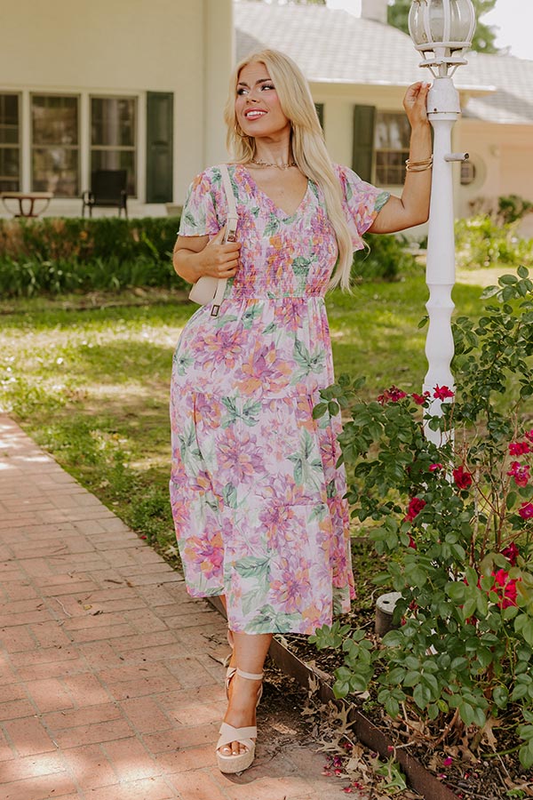 Sunny Sangria Floral Midi Dress in Pink Curves
