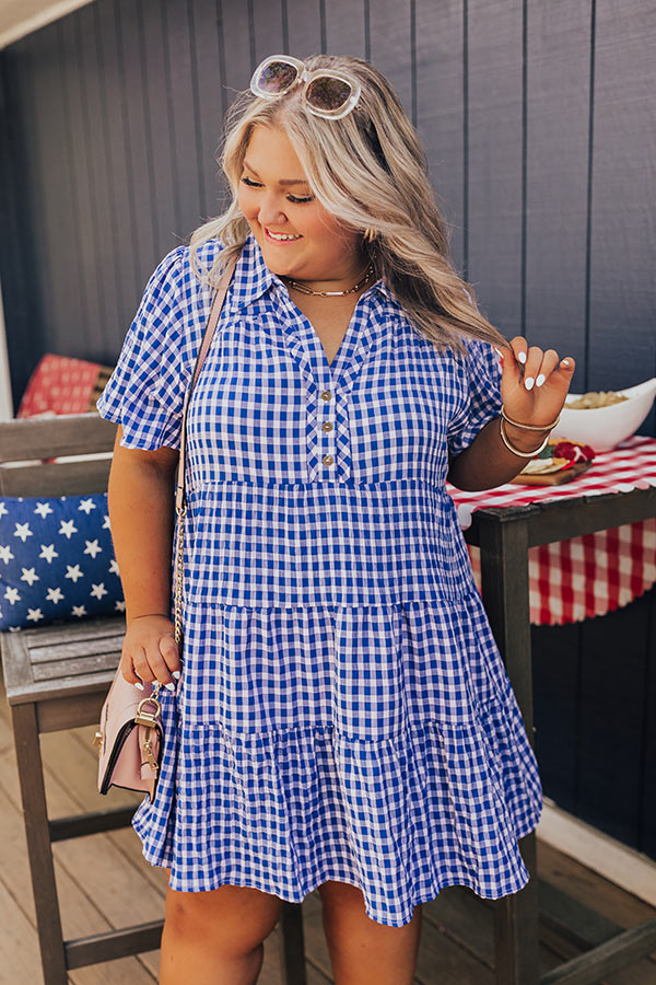 Picnic Ready Gingham Mini Dress in Royal Blue Curves