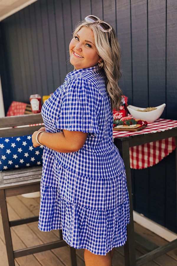 Picnic Ready Gingham Mini Dress in Royal Blue Curves