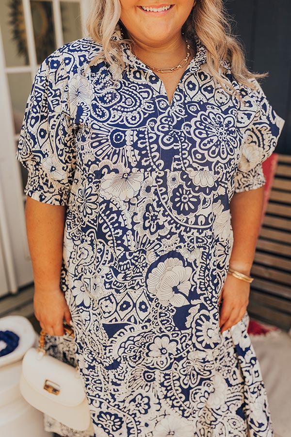 Sunday in St. Cloud Paisley Midi in Navy Curves