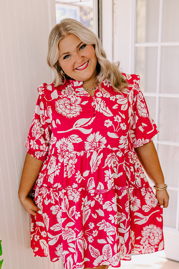 pink and red floral mini dress Vacay Ready Floral Mini Dress in Hot Pink Curves XL / hot-pink