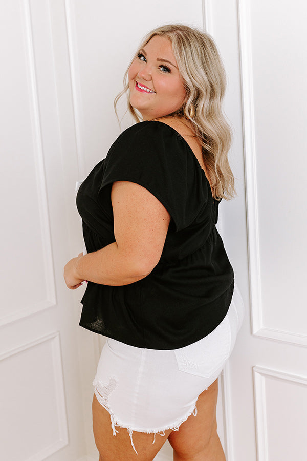 Caught Crushing Linen-Blend Top in Black Curves