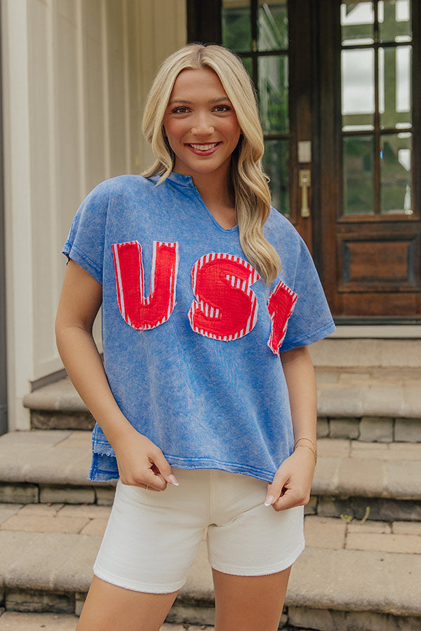 USA Patch Vintage Wash Top in Blue Image - 3