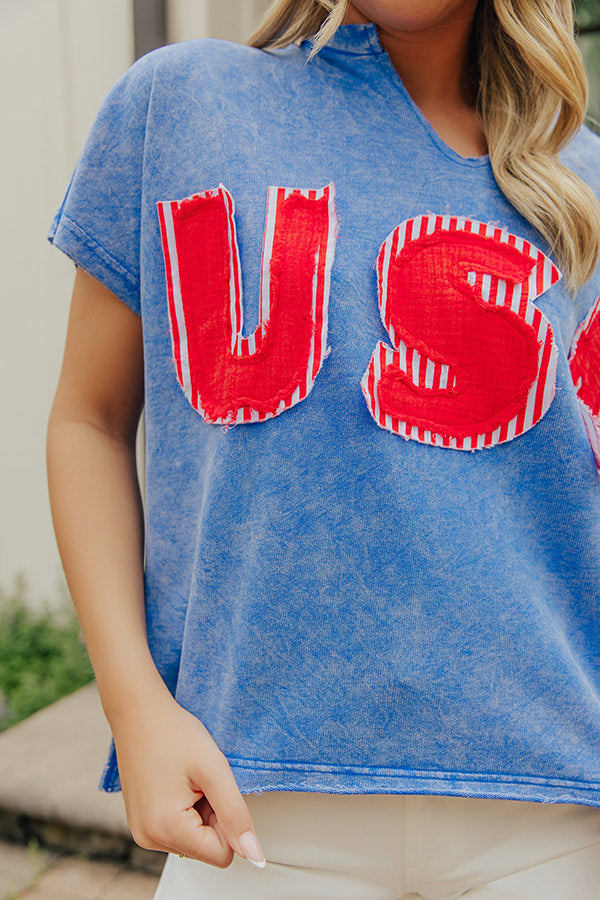 USA Patch Vintage Wash Top in Blue Image - 4