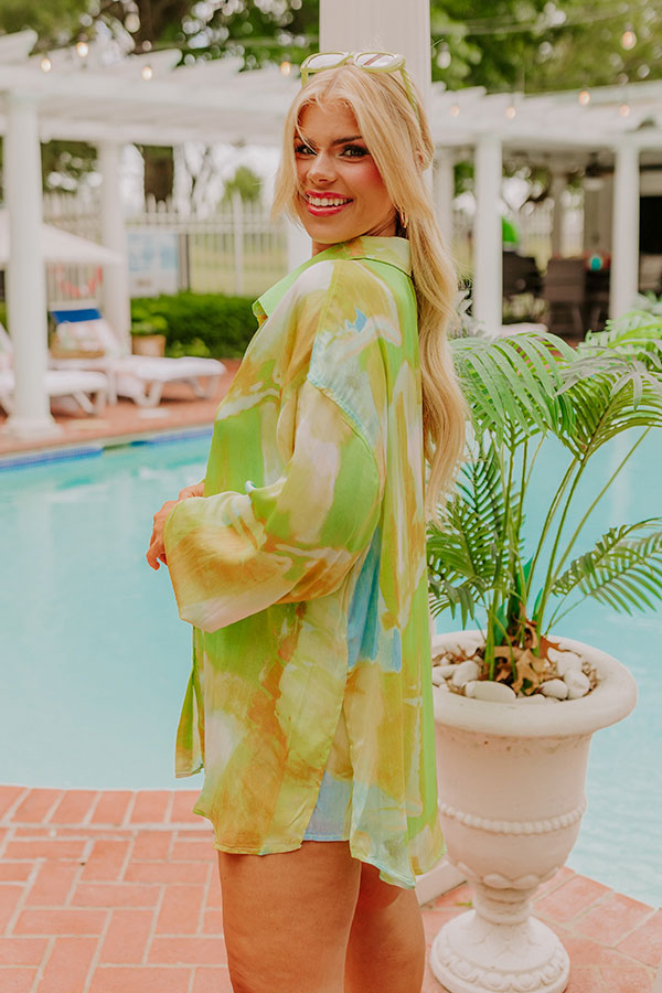 Sorbet Smiles Satin Button Up in Lime Punch Curves