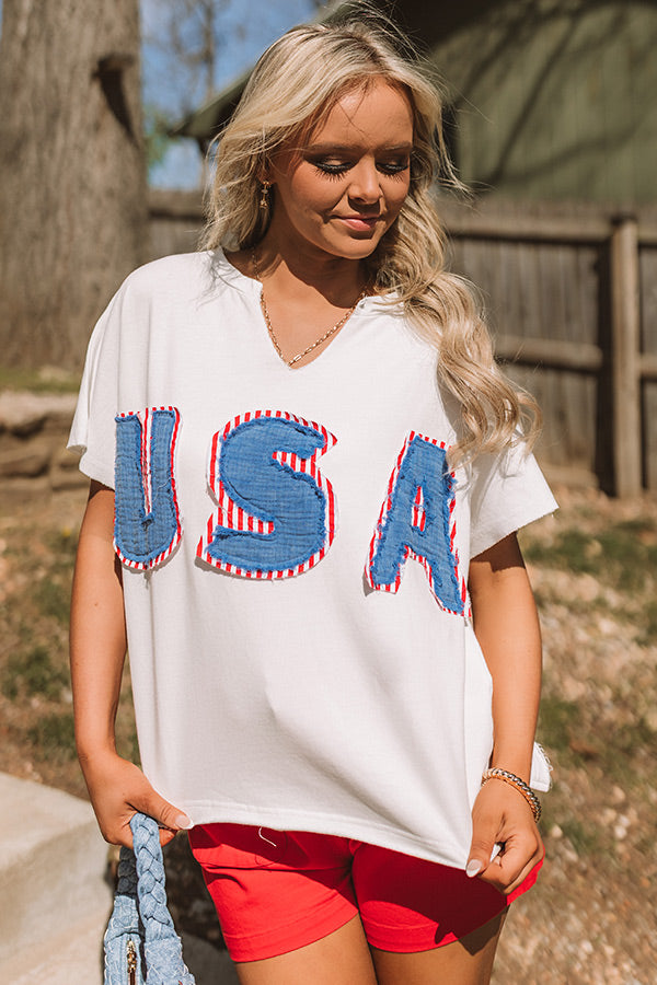USA Patch Vintage Wash Top in Ivory Image - 3