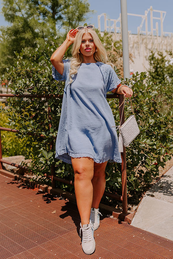 Sunday Mornings Eyelet Shift Dress in Airy Blue Curves