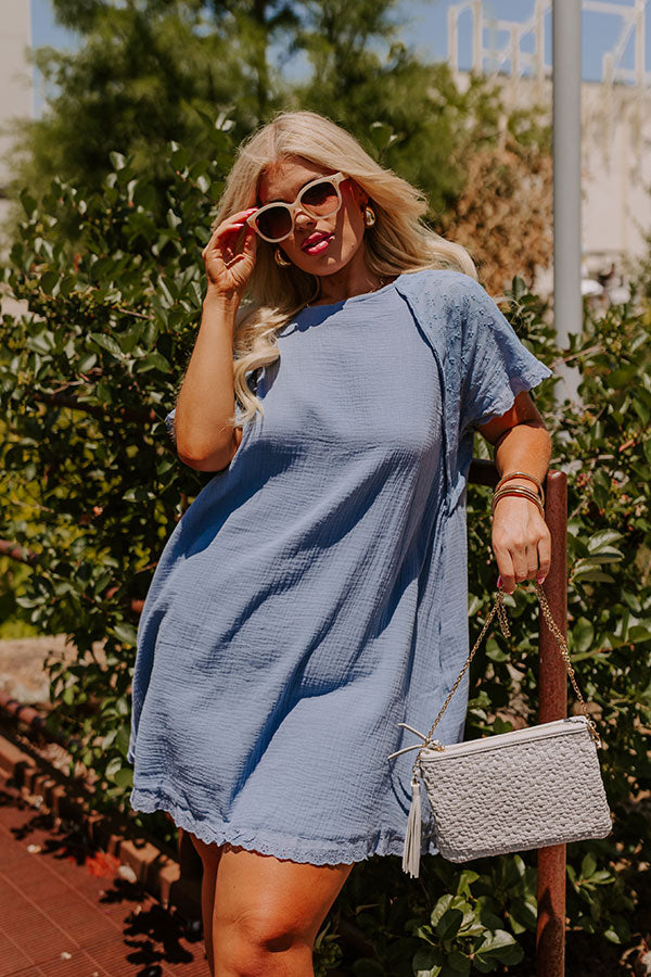 Sunday Mornings Eyelet Shift Dress in Airy Blue Curves