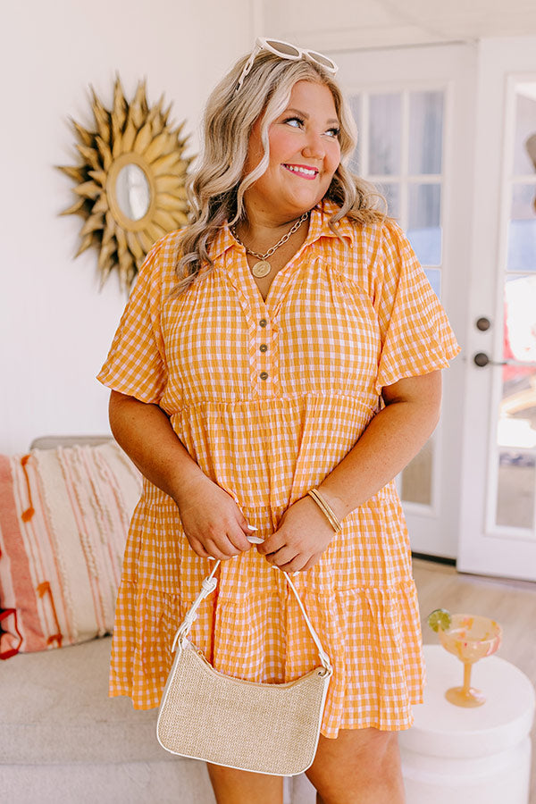 Picnic Ready Gingham Mini Dress in Orange Curves Picnic Ready Gingham Mini Dress in Orange Curves