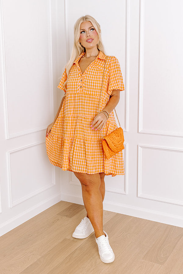 Picnic Ready Gingham Mini Dress in Orange Curves Impressions Online Boutique