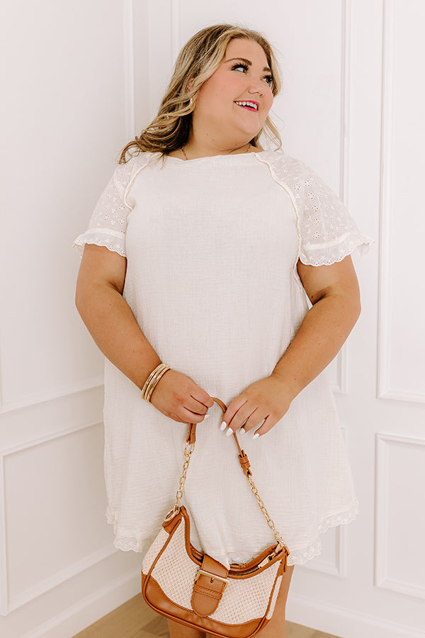 Sunday Mornings Eyelet Shift Dress in Cream Curves