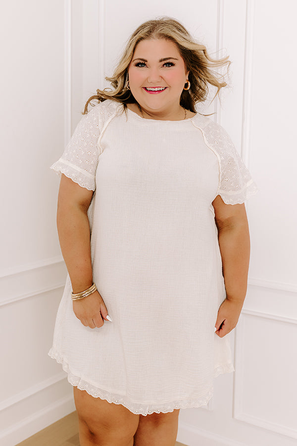 Sunday Mornings Eyelet Shift Dress in Cream Curves