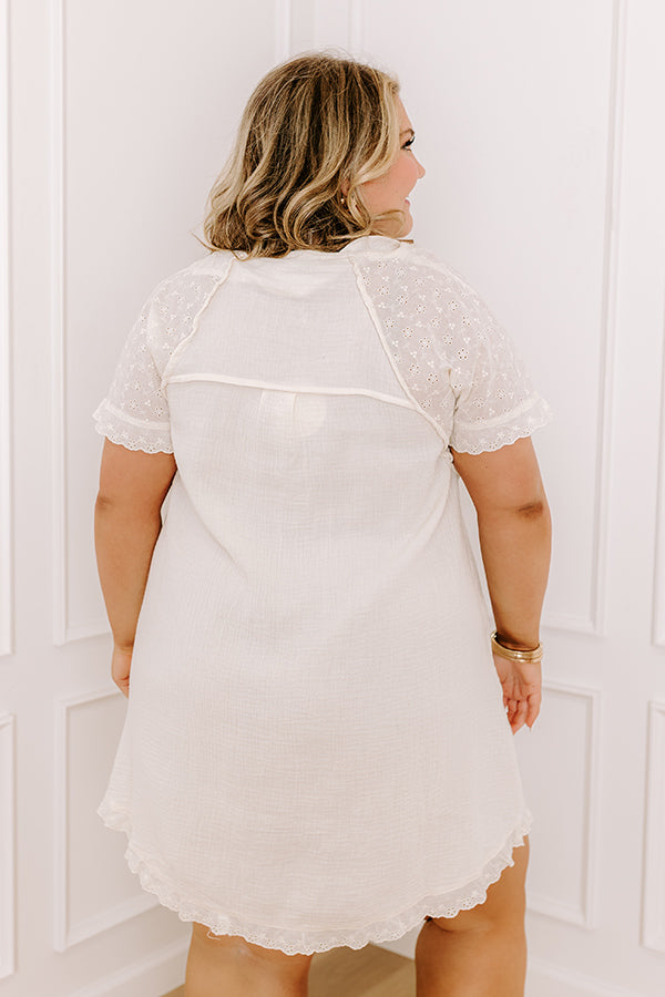 Sunday Mornings Eyelet Shift Dress in Cream Curves