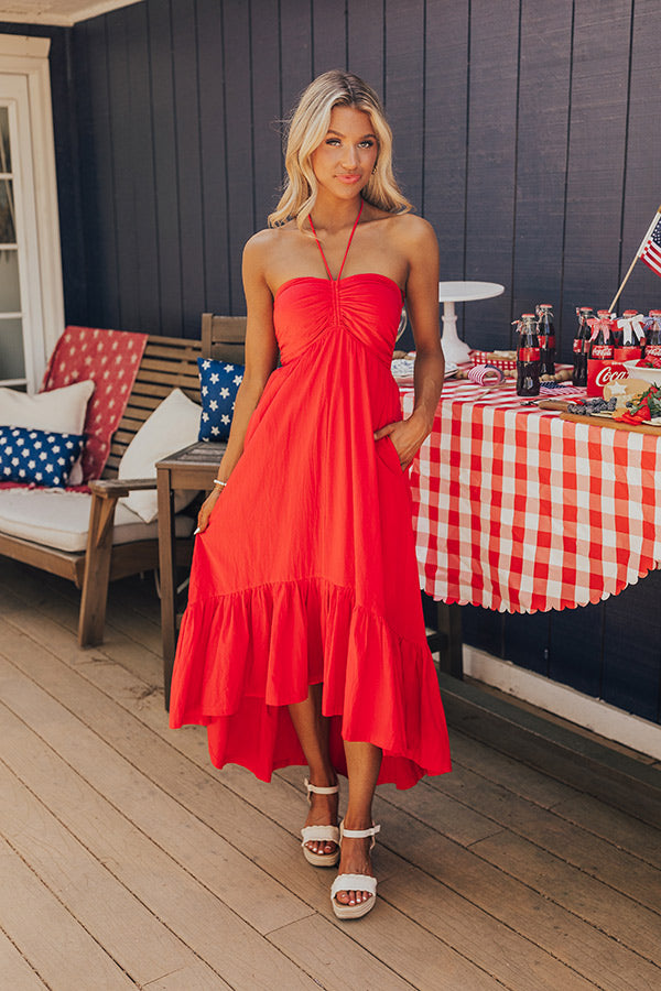 Lakeside Party Halter Midi in Red