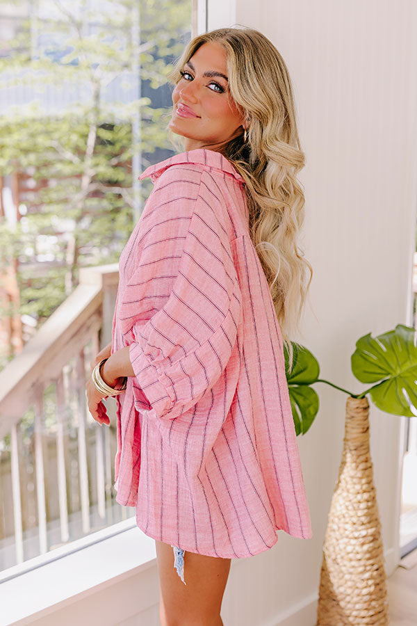 Sea Breeze Oversized Button Up in Pink