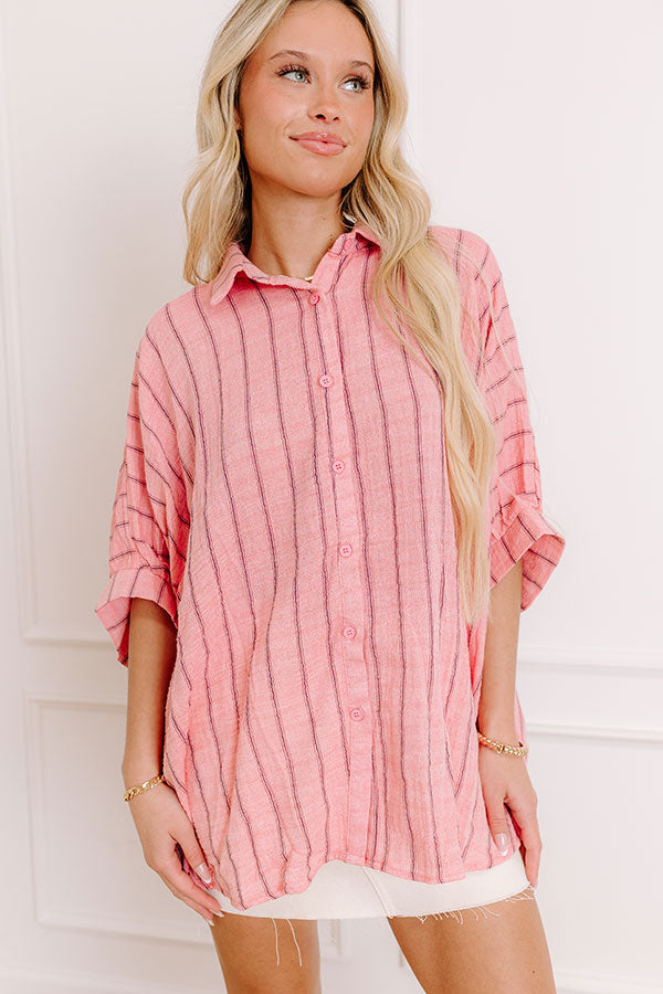 Sea Breeze Oversized Button Up in Pink   