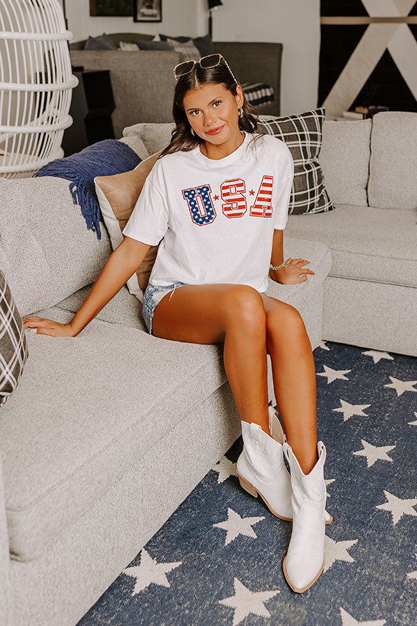 USA Flag Print Graphic Tee