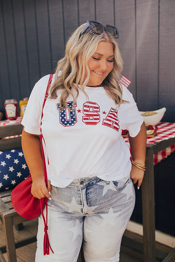 USA Flag Print Graphic Tee Curves