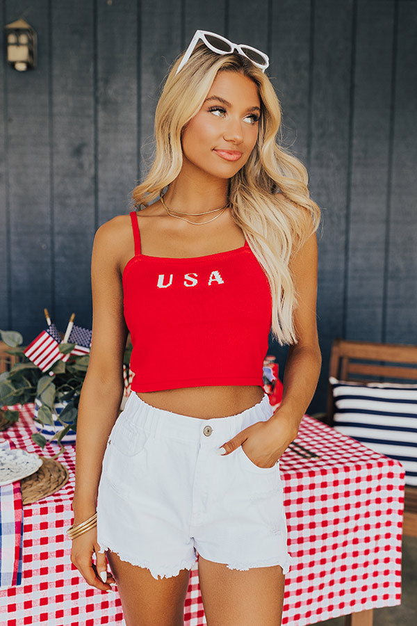 USA Knit Crop Tank in Red