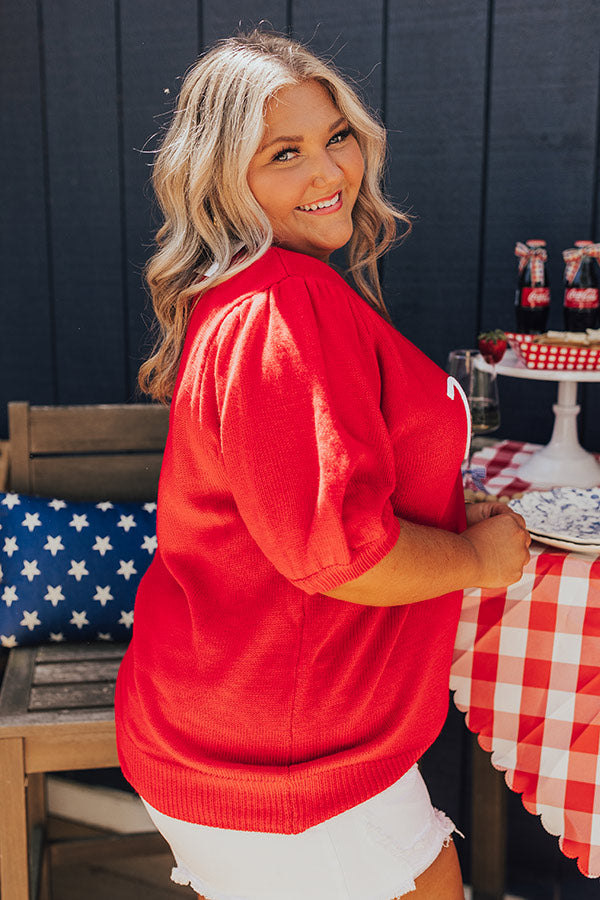 USA Knit Sweater Top in Red Curves