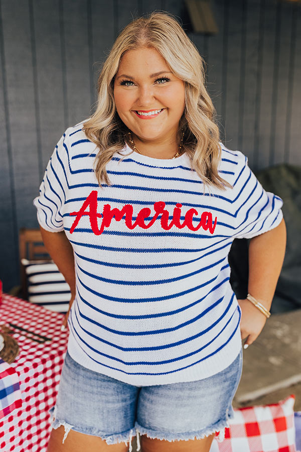 America Embroidered Knit Top Curves