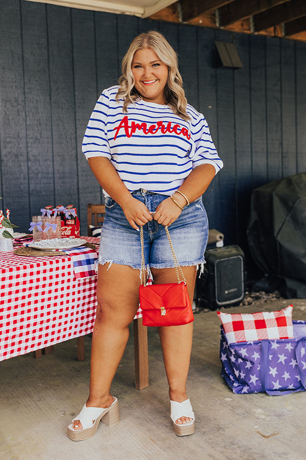 America Embroidered Knit Top Curves