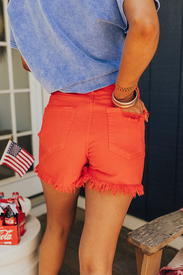 Risen Allison High Waist Distressed Shorts in Red