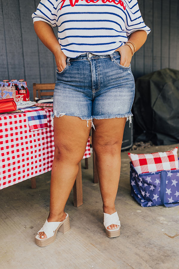 Risen Maeve High Waist Frayed Shorts Curves   