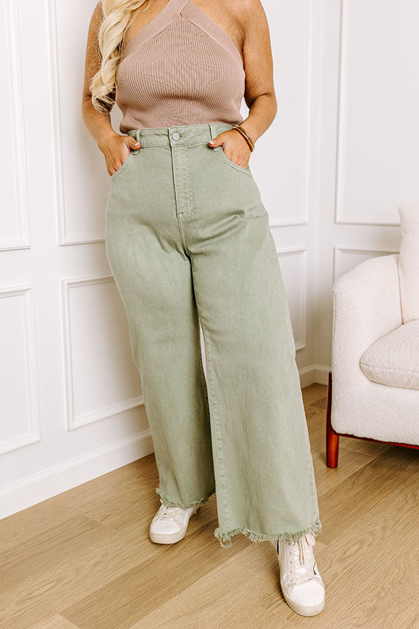 Risen Iris Midrise Wide Leg Jean in Sage Curves