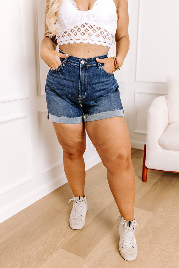 Risen Tabor High Waist Shorts in Dark Wash Curves