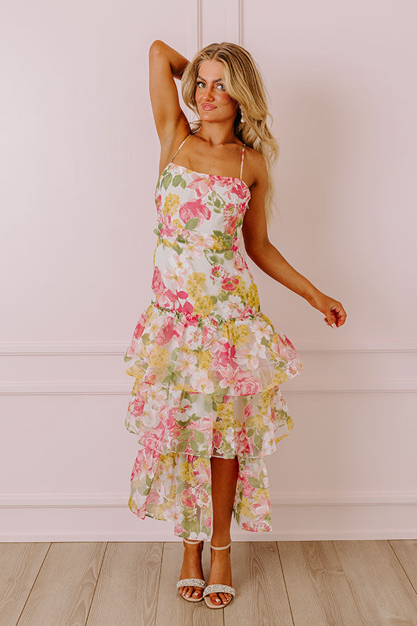 pink organza maxi dress ASOS LUXE organza asymmetric ruffle maxi dress in Pink