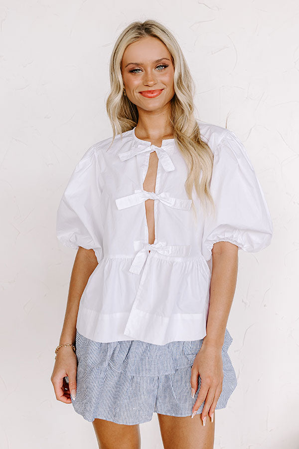 A Little Bit Flirty Front Tie Top in White